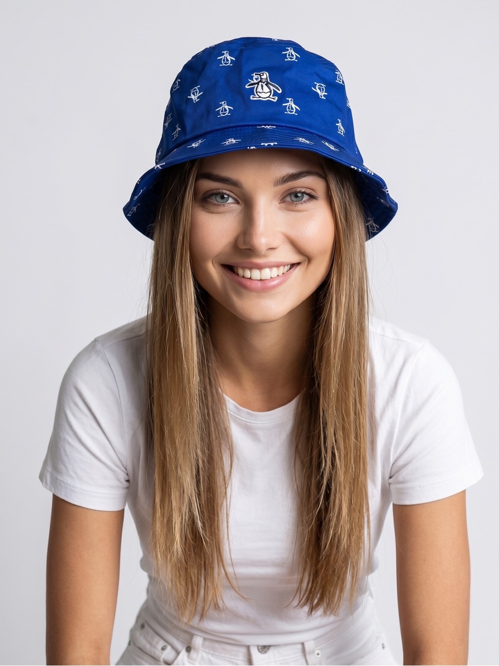 🐧NEW w/tag Original Penguin Blue Bucket Hat Blue Allover Print Unisex One Size